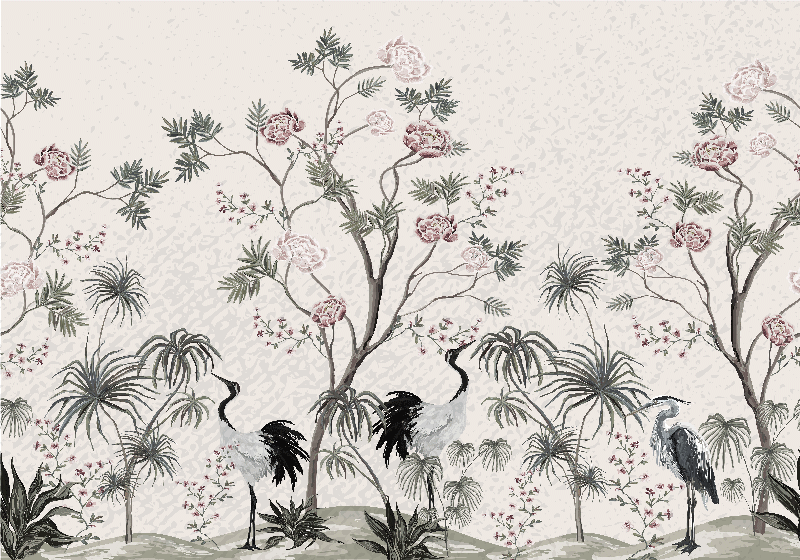 Children placemats cranes amidst blossoms - TenStickers