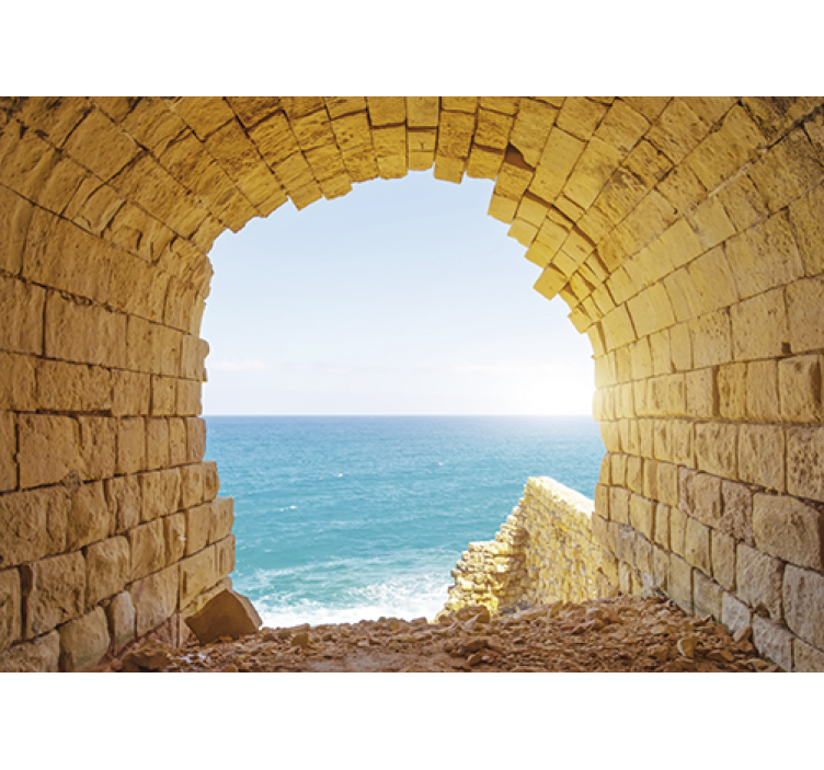 Cave with view to ocean living room wall mural - TenStickers