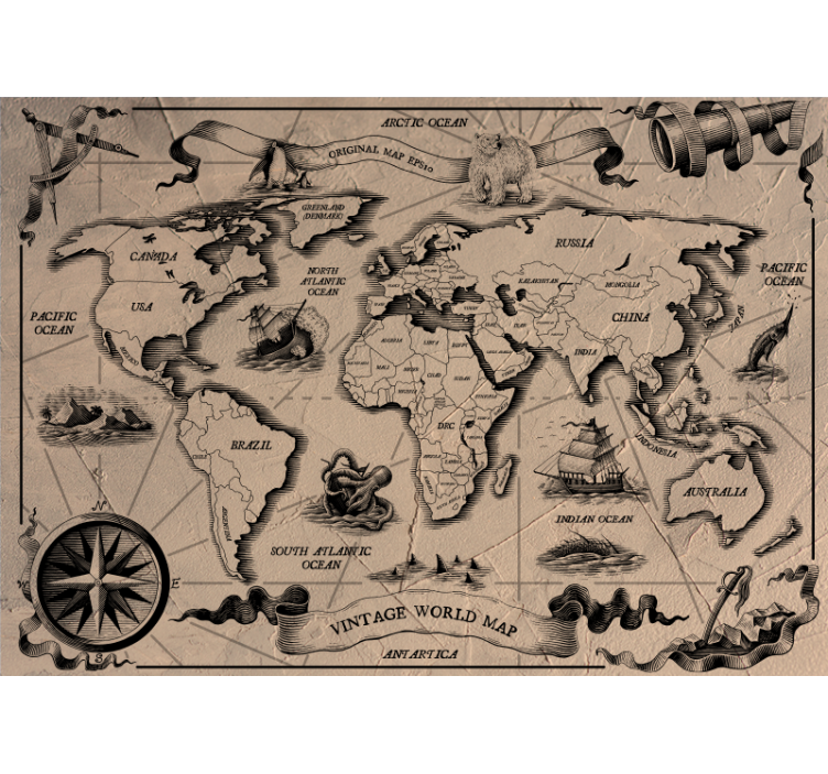 Vintage world map effect Home office Wall Mural - TenStickers