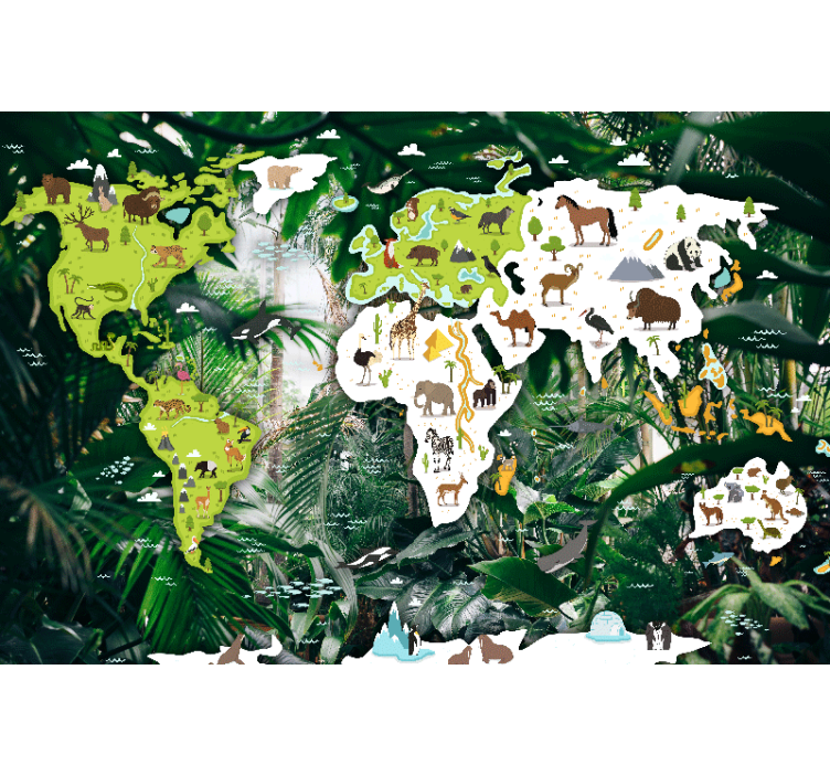 Animal world map world map wallpaper - TenStickers