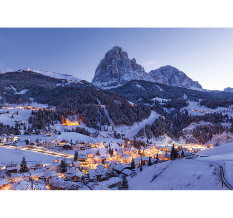 Snow Covered Mountain Village Mountain mural - TenStickers