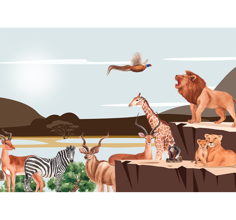 Majestic Wildlife Gathering animals wall mural - TenStickers