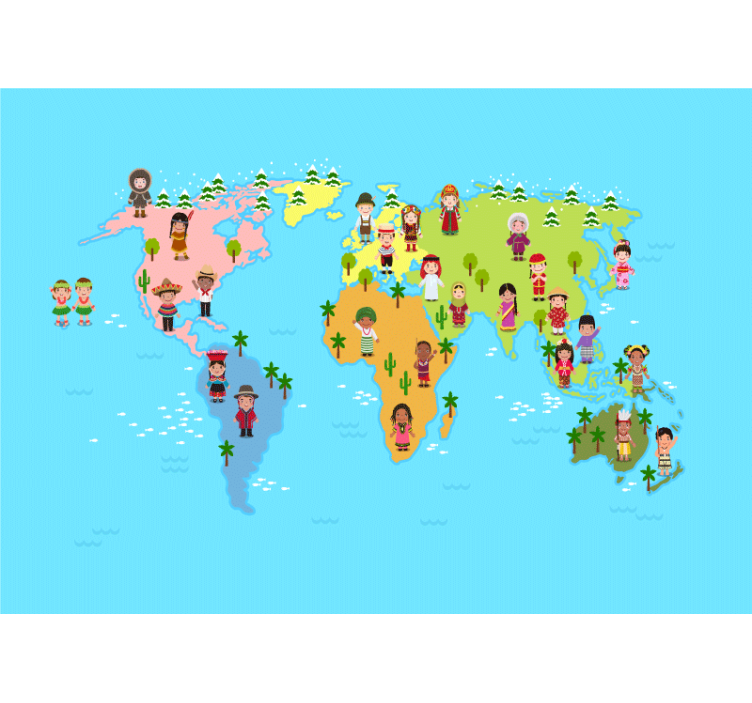 Children characters world map mural - TenStickers