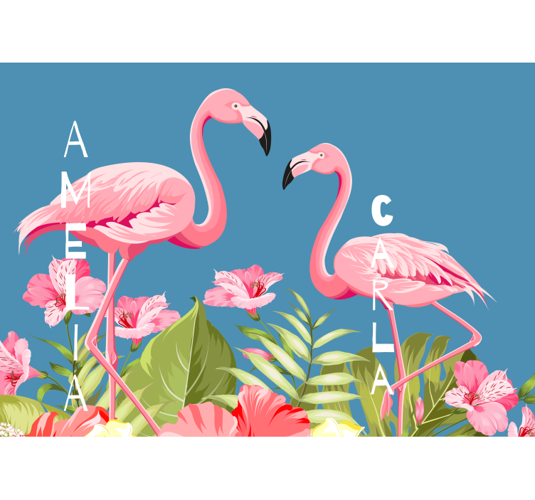 Flamingos with blue background wall mural - TenStickers