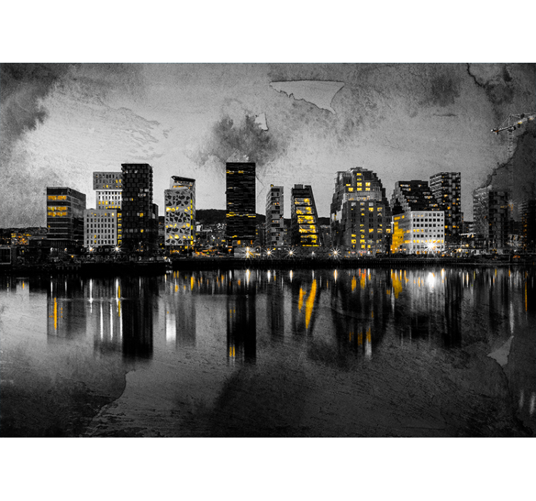 Oslo city night city lights wall mural - TenStickers