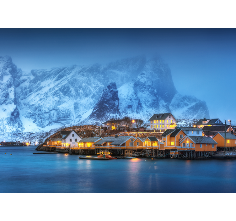 Landscape wall mural snowy coastal village - TenStickers