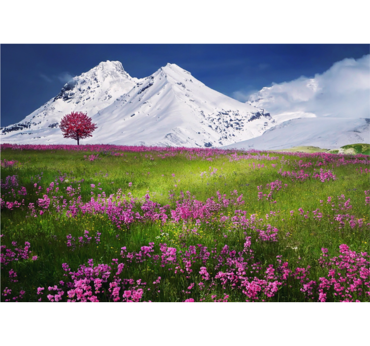 Snowy mountains blossom wall mural nature - TenStickers