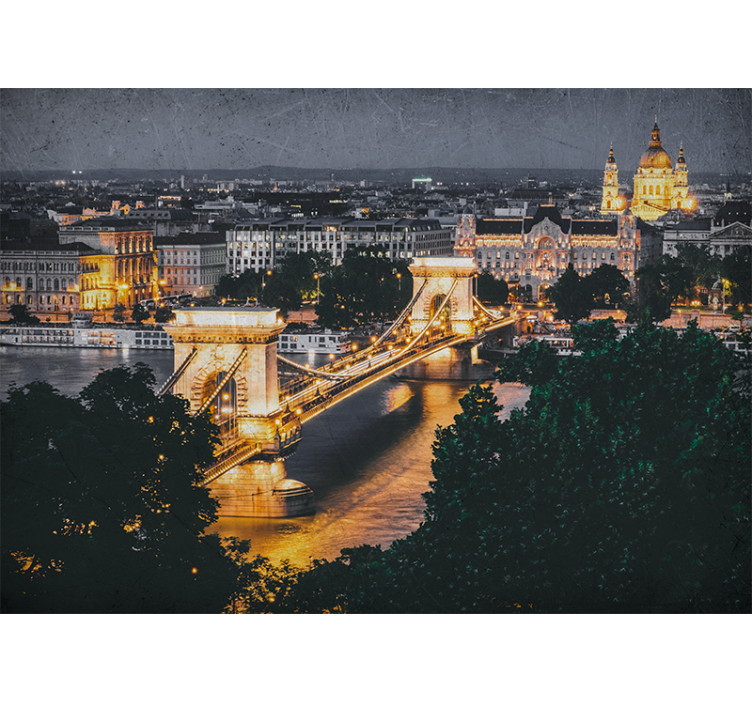 City wall mural chain bridge night scene - TenStickers