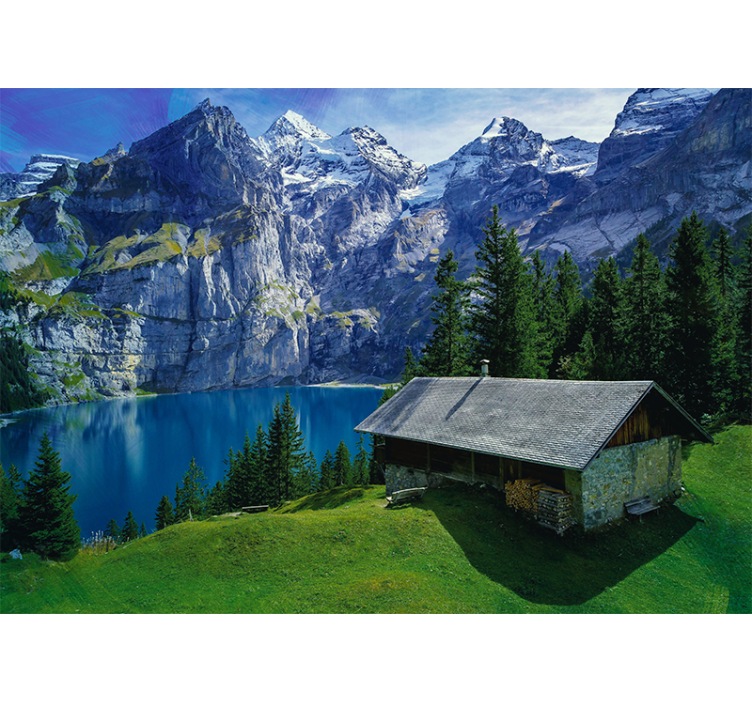 Landscape wall mural mountain lake scene - TenStickers
