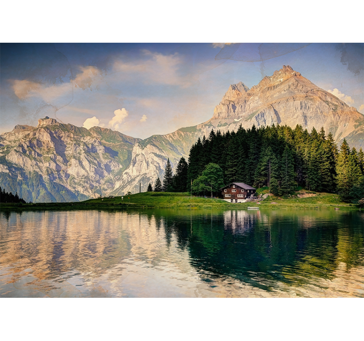 House by the lake with the nature wall mural - TenStickers
