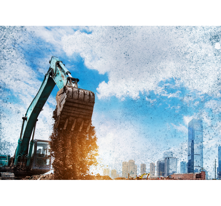 City wall mural construction machine scene - TenStickers