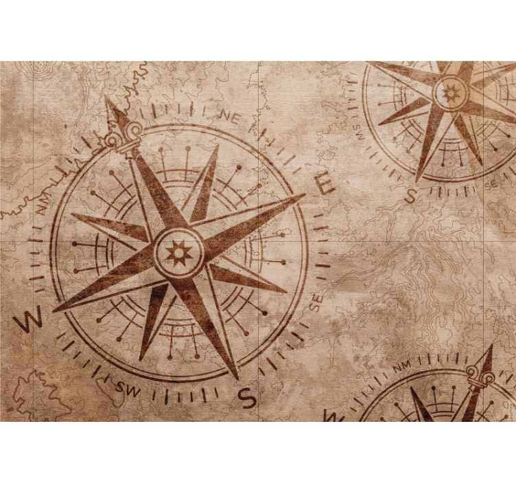 World map wallpaper nautical star compass design - TenStickers