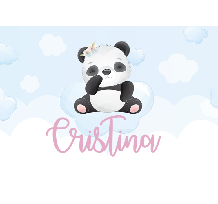 Cute panda for girl with name Nursery Mural - TenStickers