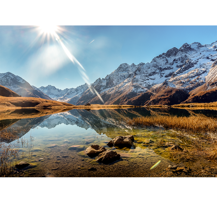 Mountain Lake Reflection landscape wall mural - TenStickers