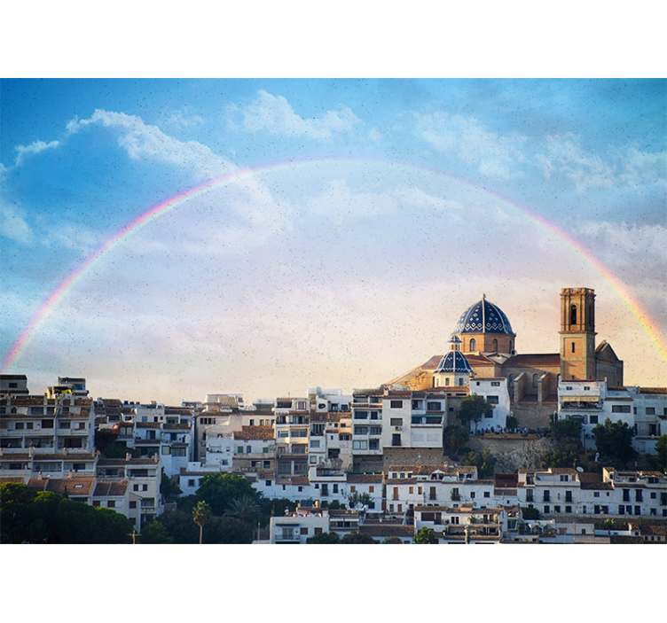 City wall mural coastal town design - TenStickers