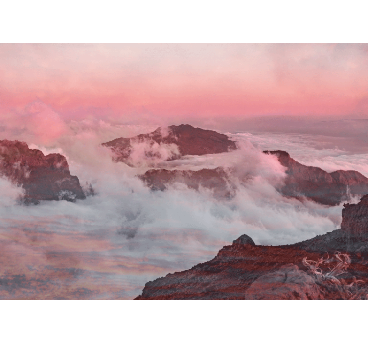 Landscape wall mural mountainous pink clouds - TenStickers