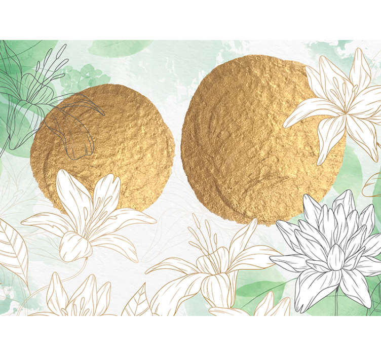 Flower wall mural with golden floral highlights - TenStickers