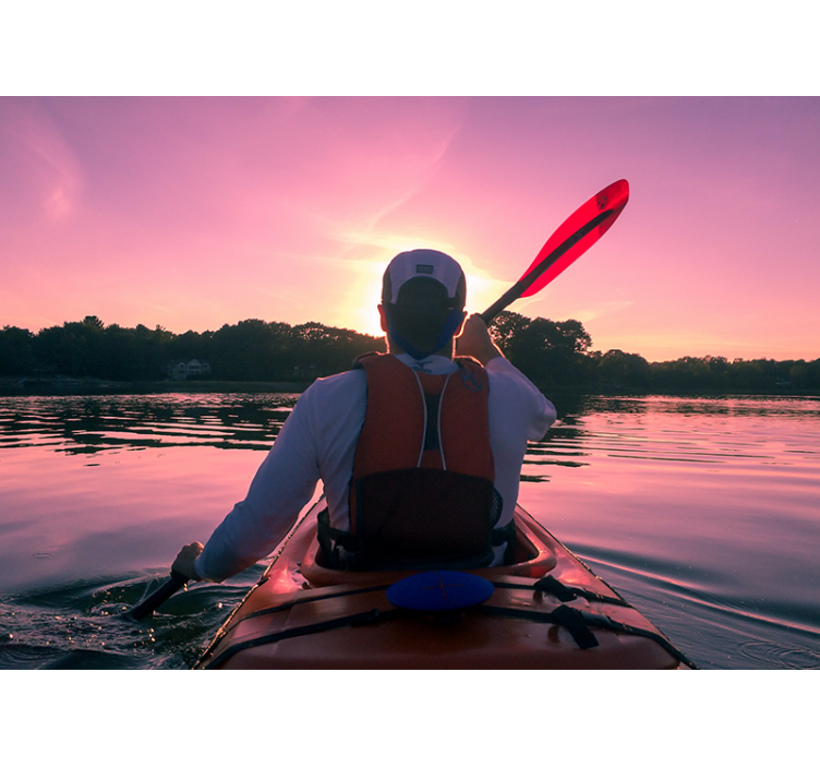 Landscape wall mural kayaker sunset reflection - TenStickers