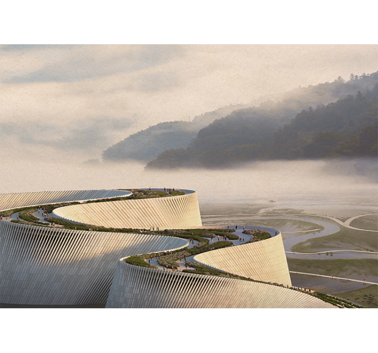 Curved architectural form landscape wall mural - TenStickers