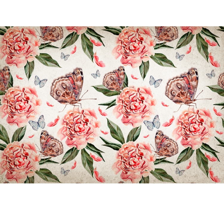 Butterflies and peonies flower wall mural - TenStickers