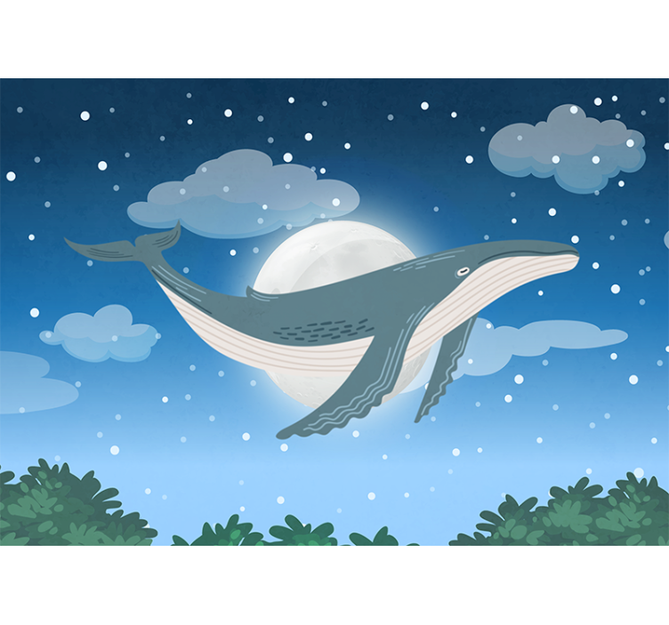 Animals wall mural whale under moonlight - TenStickers
