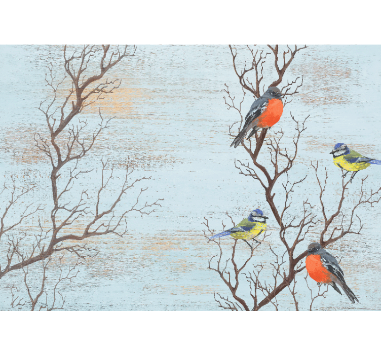 Blue trees with birds vintage wall mural - TenStickers