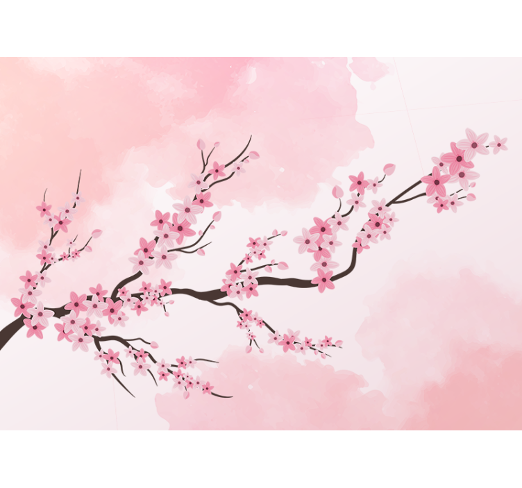 Cartoon tree with pink flowers wall mural - TenStickers