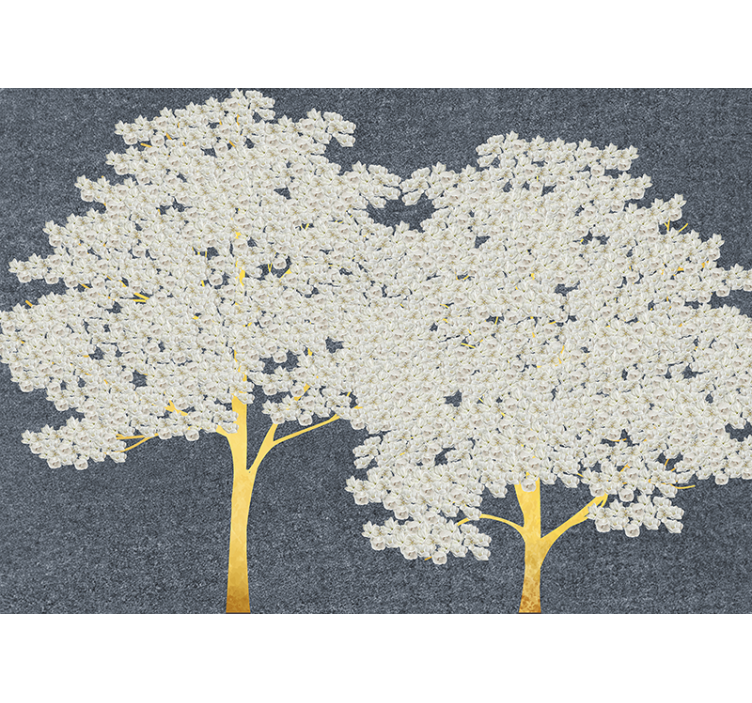 Golden trees with white flowers wall mural - TenStickers