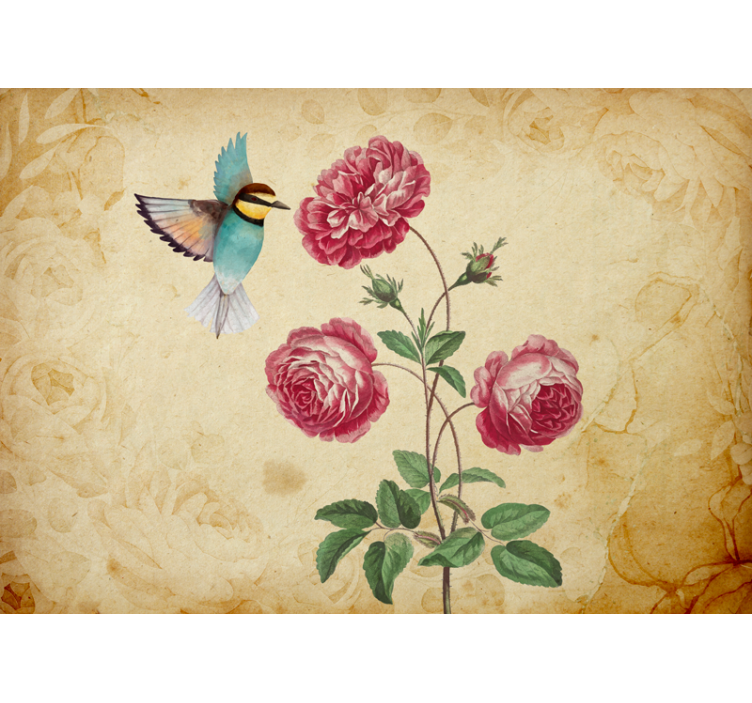 Pink Flowers Bird wall mural - TenStickers