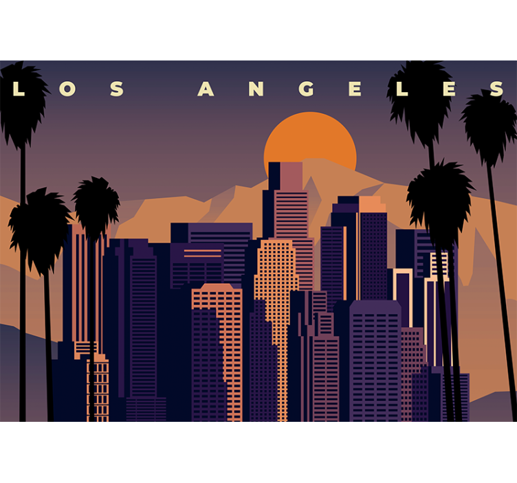Los Angeles sunset city living room wall mural - TenStickers