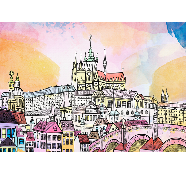 City wall mural prague castle view - TenStickers