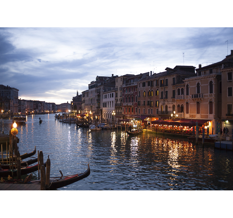 Venetian Canal Night city wall mural - TenStickers