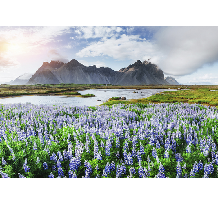Wall mural mountain lush blue lupines design - TenStickers