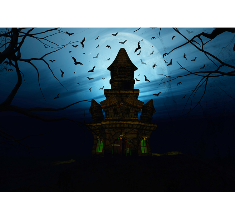 Scary old big house with bats wall mural - TenStickers