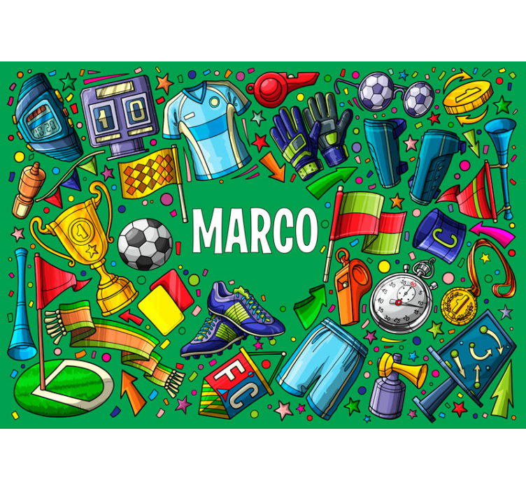 Personalized wall mural with sports theme elements - TenStickers