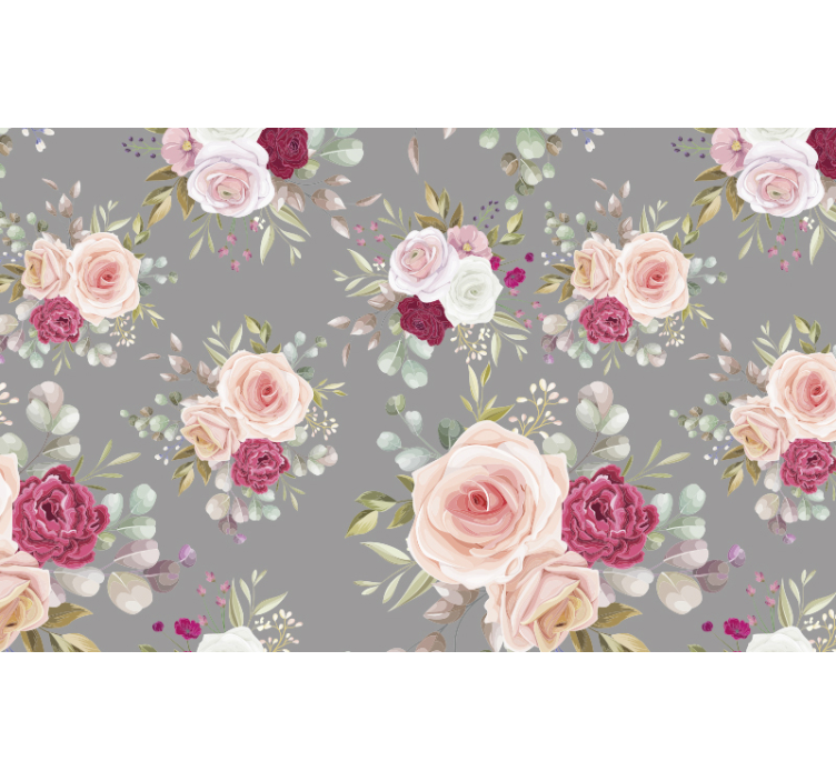 Peacock pink flowers on grey wall mural - TenStickers