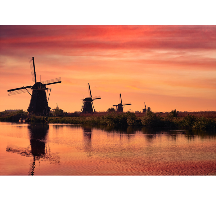 Windmills at Sunset city wall mural - TenStickers