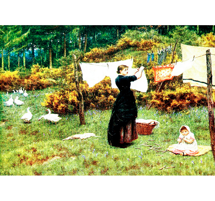 Woman Hanging Laundry classic art wall mural - TenStickers