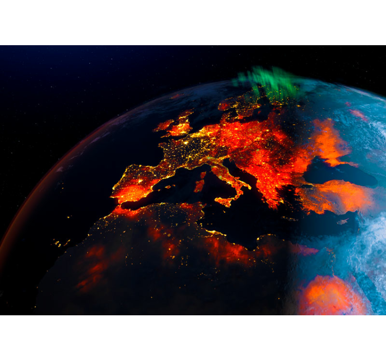 World map wallpaper glowing european night - TenStickers