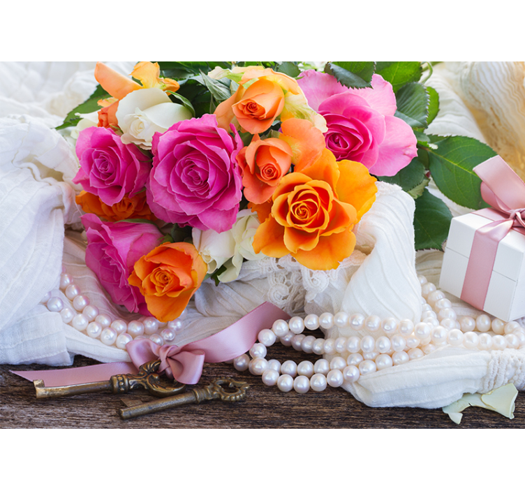 Flowers with pearls wall mural - TenStickers