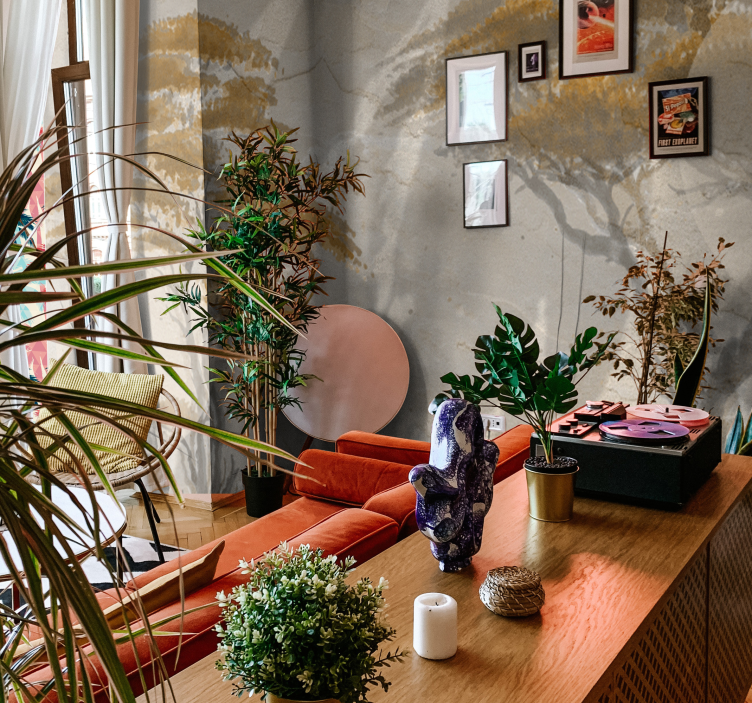 Graceful tree silhouettes living room wall mural - TenStickers