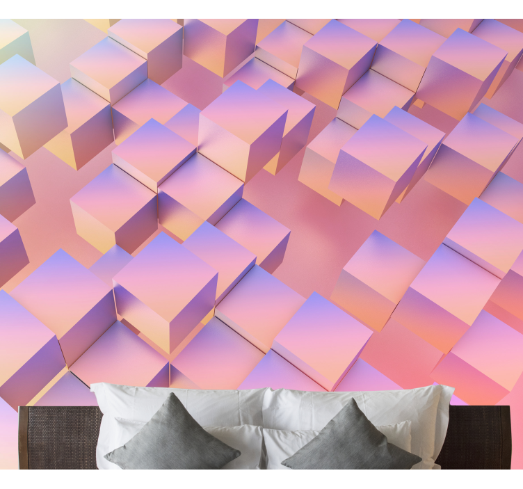 Abstract wall mural floating cubes design - TenStickers