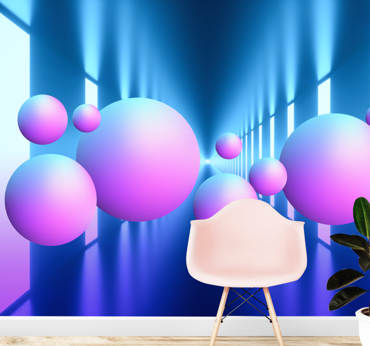 Abstract wall mural floating spheres illusion - TenStickers