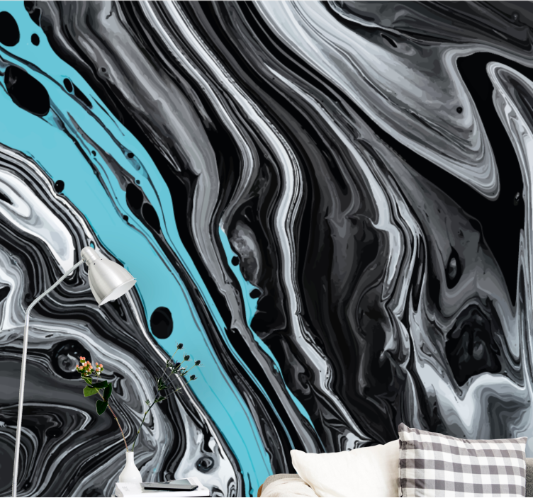 Abstract wall mural in black and aqua flow - TenStickers