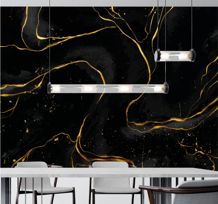 Abstract wall mural with graceful gold lines - TenStickers