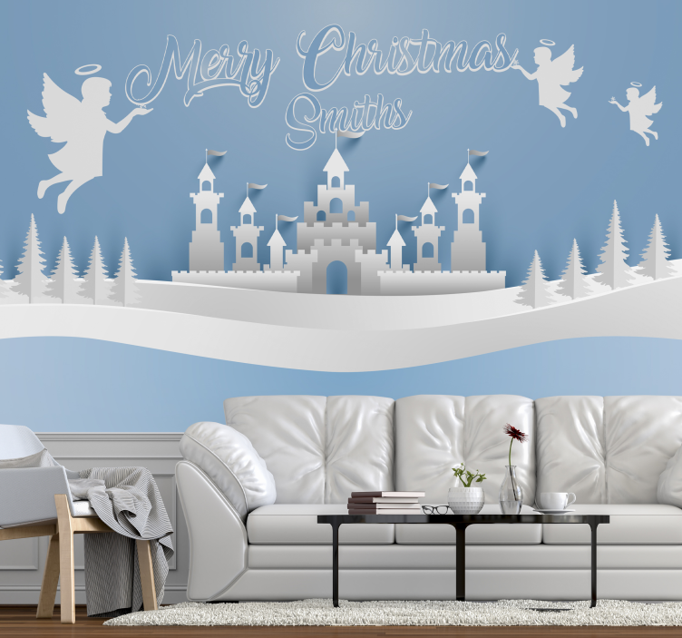 Angelic Winter Scene christmas wall mural - TenStickers