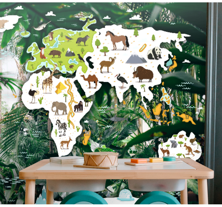 Animal world map world map wallpaper - TenStickers