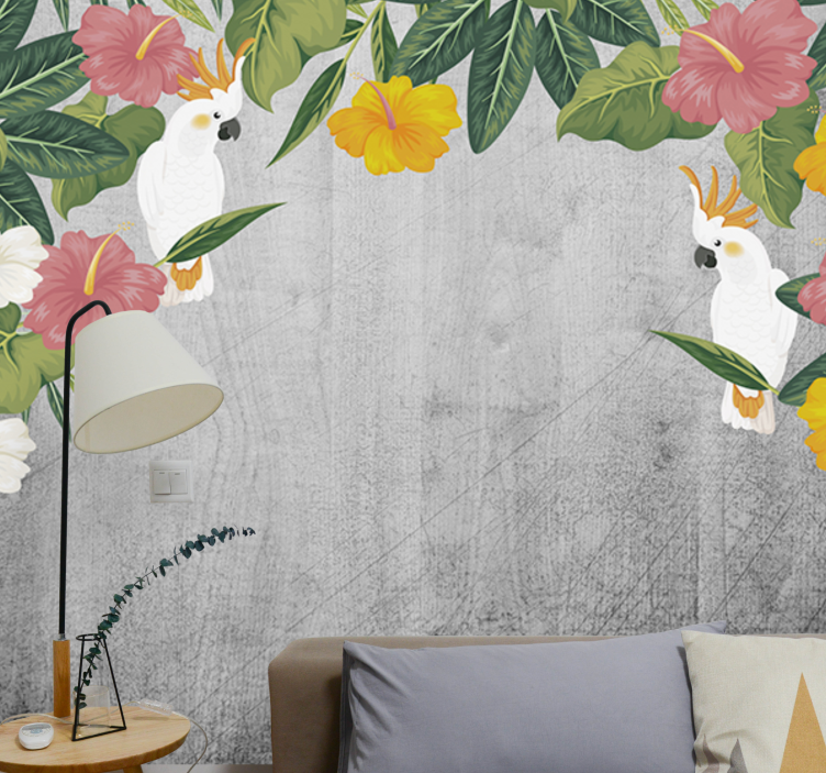 Animals wall mural cockatoo floral frame - TenStickers