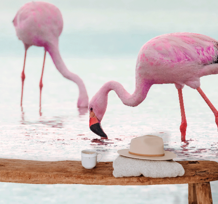Animals wall mural flamingo feeding scene - TenStickers