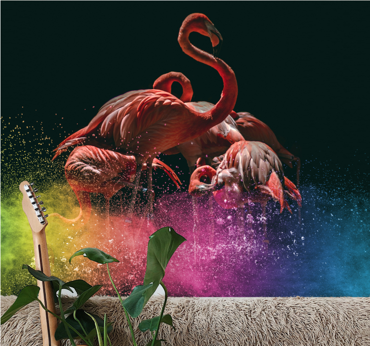 Animals wall mural flamingo party splash - TenStickers